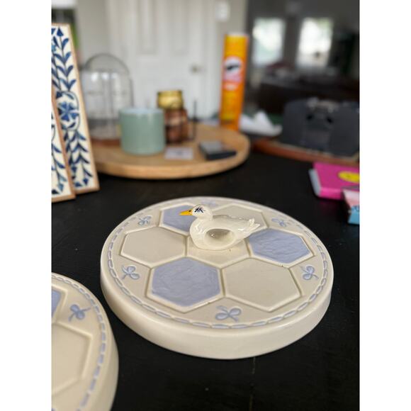 Vintage Ceramic Duck Burner Covers – Set of 2– Blue & Cream Kitchen Stove Covers - Picture 4 of 4